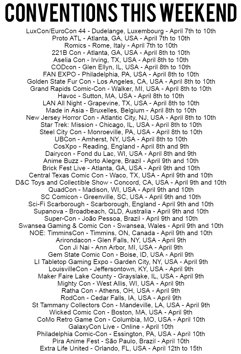 GlobalFanCons's tweet photo. 46 Conventions this weekend (1 Virtual & 45 Physical) ๐ฑ๐บ๐บ๐ธ๐ฎ๐น๐ง๐ช๐ด๓ ง๓ ข๓ ฅ๓ ฎ๓ ง๓ ฟ๐ง๐ท๐ฆ๐บ๐ด๓ ง๓ ข๓ ท๓ ฌ๓ ณ๓ ฟ๐จ๐ฆ๐
What will you be attending? #LuxCon2022 #protoATL #Romics28 #221bcon #FANEXPOPhiladelphia #grcomiccon #LANallNIGHT #StarTrekCHI #SteelCityCon #CosXPo2022 #SciFiScarbs #Goldnova #ExtraLifeUnited (1/4) https://t.co/m0zs4fYMwk