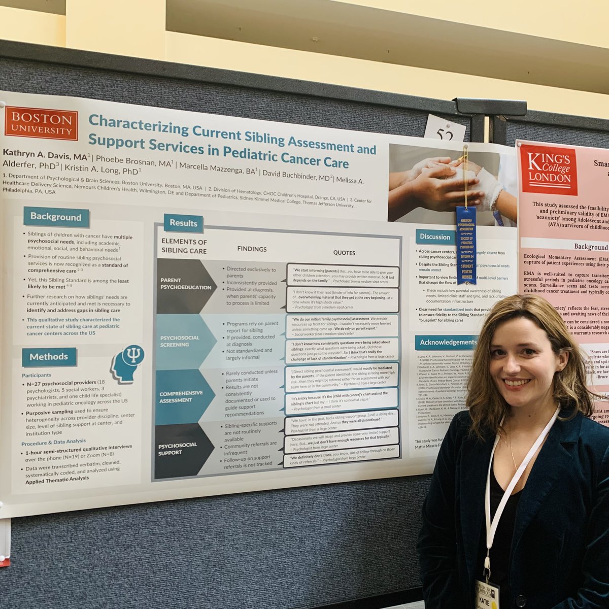 Feeling so fortunate to be able to share #qualitative research on sibling care in #childhoodcancer at #SPPAC2022, and to be recognized with a Student Poster Award! #thisispedspsych