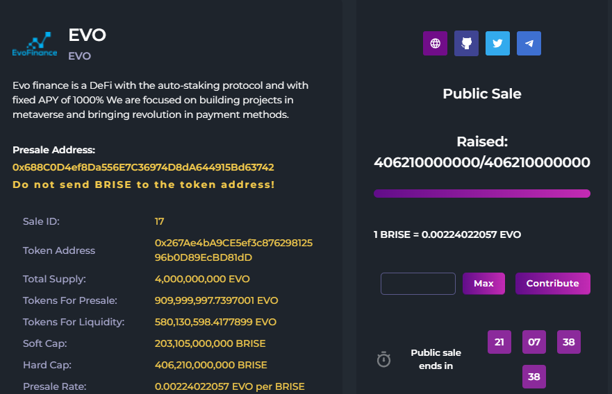 Gertoshii's tweet photo. 📢📢ICYMI
@Evo_finances have successfully completed its pre-sale within just 9 days of launch on @SphynxLabs via the fastest and cheapest blockchain in the industry #Brisechain. Evo Finance has also disclosed the release of the #EvoSwap upon listing.
#ToTheMoon $Brise 🚀🚀🚀 https://t.co/JGQ9vr0MRG