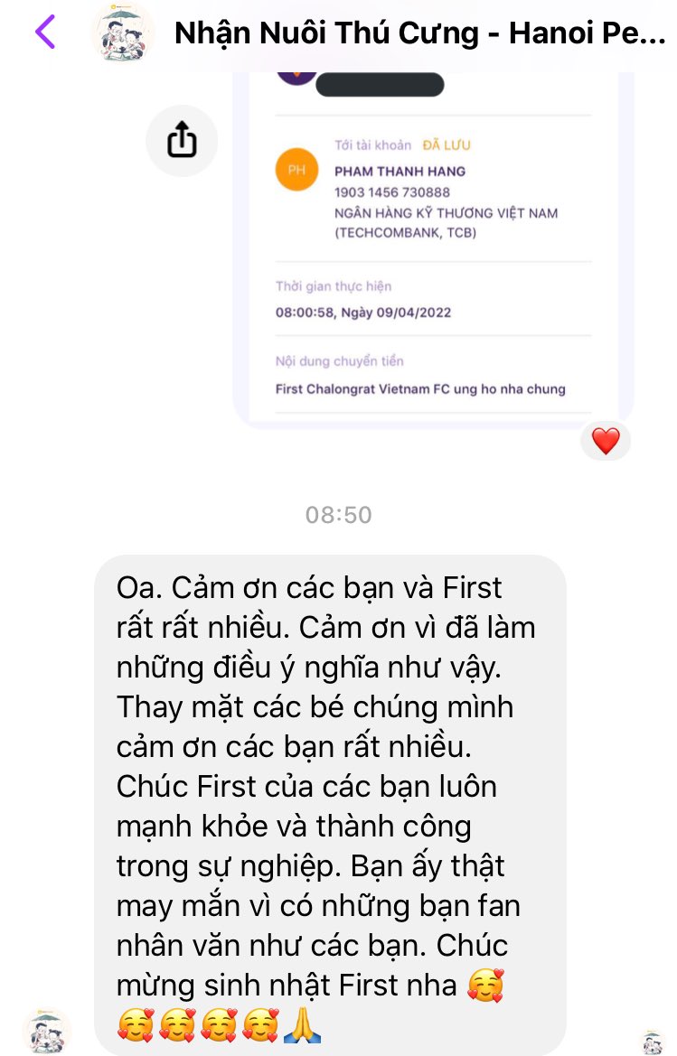 firstvn__'s tweet photo. From the rescue and adoption center:
“Wow. Thank you and First so much. Thank you for doing such a meaningful thing. We thank you on behalf of the kids (🐱🐶). We wish First can be healthy and successful. He’s so lucky to have good fans like you guys. HBD First” #Chalongrat24thBD https://t.co/DWQRHODk6t