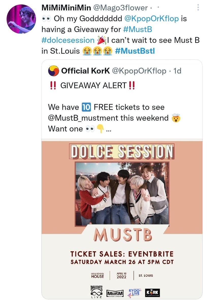korkstl's tweet photo. The ⏰ has come...here are our #dolcesession ticket winners 😎 If you see your screenshot, send us a DM to claim 😊 You have until 10 AM CST 🏃🏿♀️
#korkstl #mustbstl #MustB #stlkpopevents #kpopstl
-PART 2- https://t.co/vQaOJaxMPl