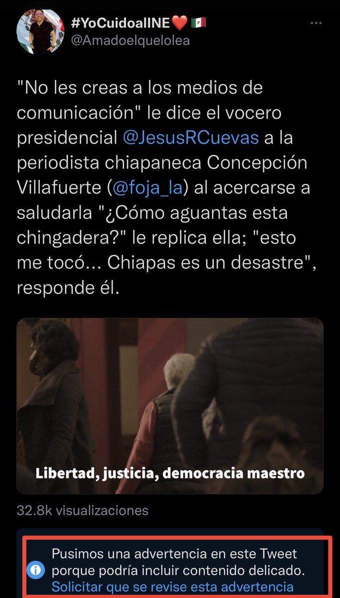 Ahora me quieren tumbar el twitt, pusieron una advertencia.