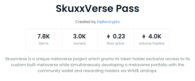 SkuxxVerse just hit 4k eth trading volume.

<a href="/nftworldsNFT/">NFT Worlds</a> I will not let you down.
NEW $WRLD ORDER