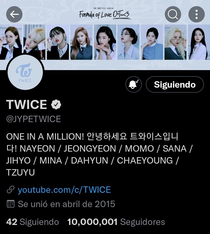 TWICExONCES's tweet photo. TWICE sobrepasó los 10M de seguidores en Twitter!

#TWICE #트와이스 @JYPETWICE https://t.co/GBxN1hBAco