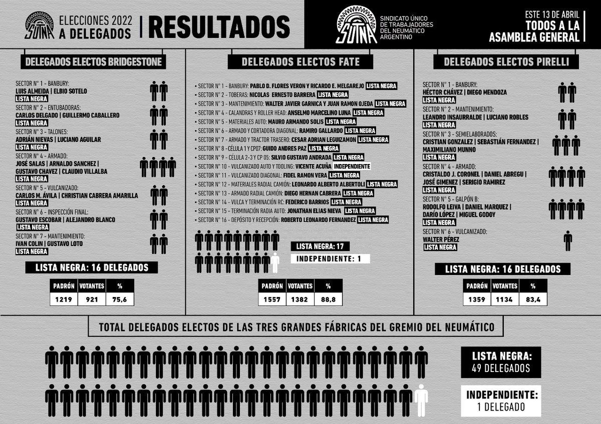 Resultado Elecciones de Delegados SUTNA: