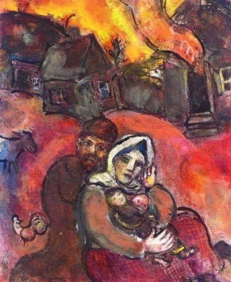 sarah_reddin's tweet photo. This is Marc Chagall's "#Ukrainian Family" created in WWII. It could have been painted today. #StandWithUkraine #EndTheWar @loyolabioethics https://t.co/W9aJy3NrtL