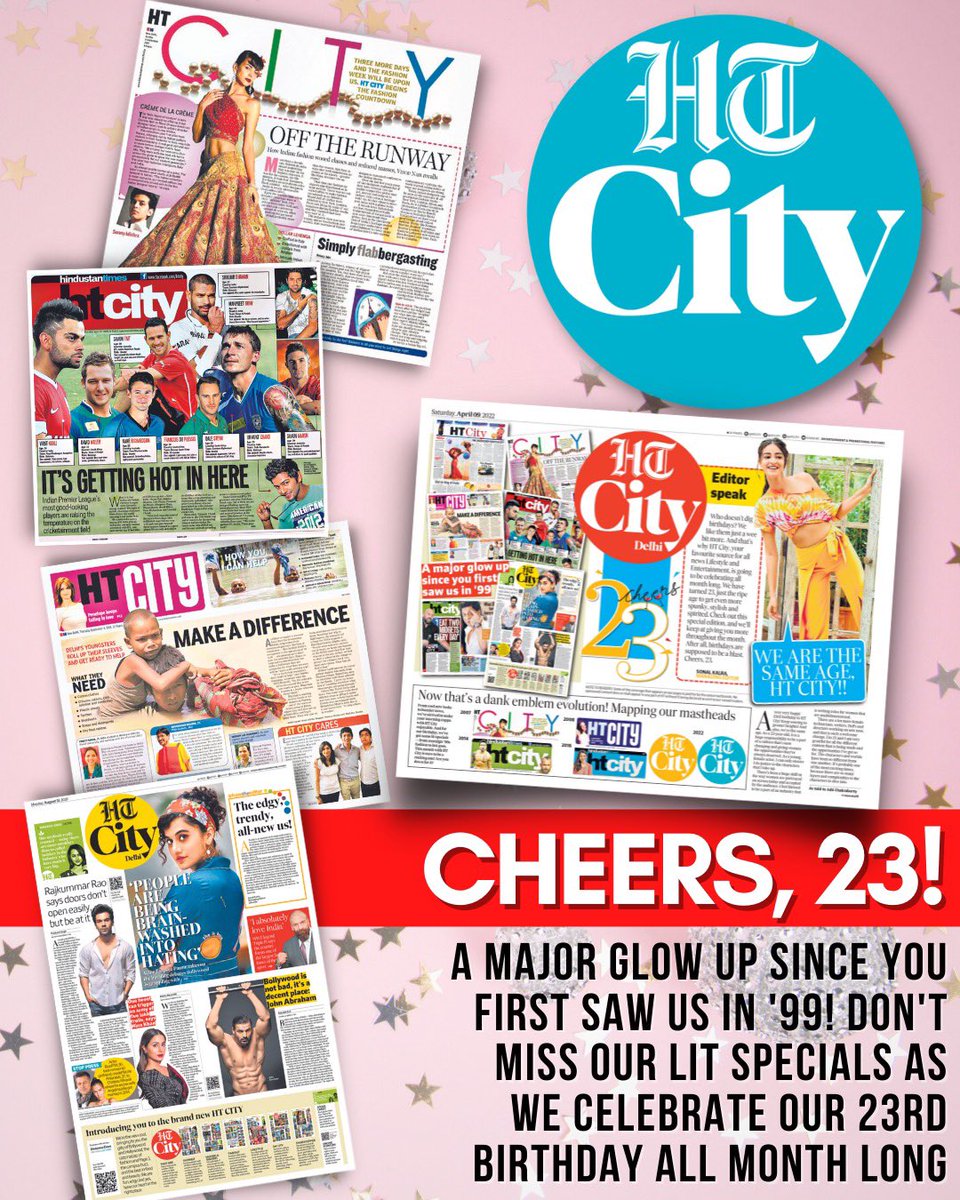 htcity's tweet photo. Your favourite Entertainment&amp;Lifestyle paper @htcity has turned 23 and our celebrations start today. There’s something special planned for this whole month. Check out and watch out. #HTCityCheers23

Watch https://t.co/PxD8S3590q https://t.co/5QiEITuOB1