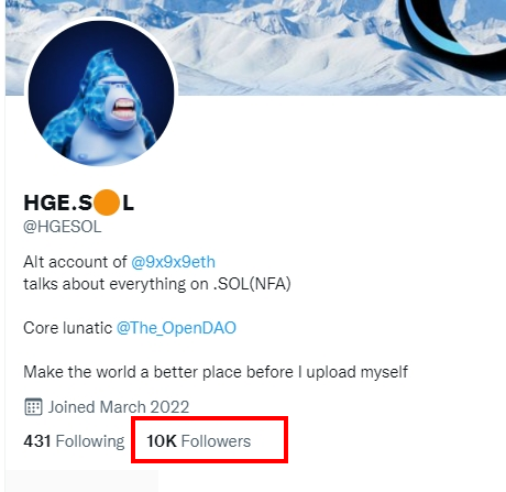 HGEABC's tweet photo. In 2weeks, hit 10k followers! 
Also, rank10 on Global Reach🚀

I want to do something fun that no one ever tried before👀

So each follower I get, I will spend 1 $SOL on NFTs. 
April Only.

5K followers mean 5k SOL.
200K followers mean 200K SOL.

Will provide all proof. https://t.co/VZSaQ36VAm
