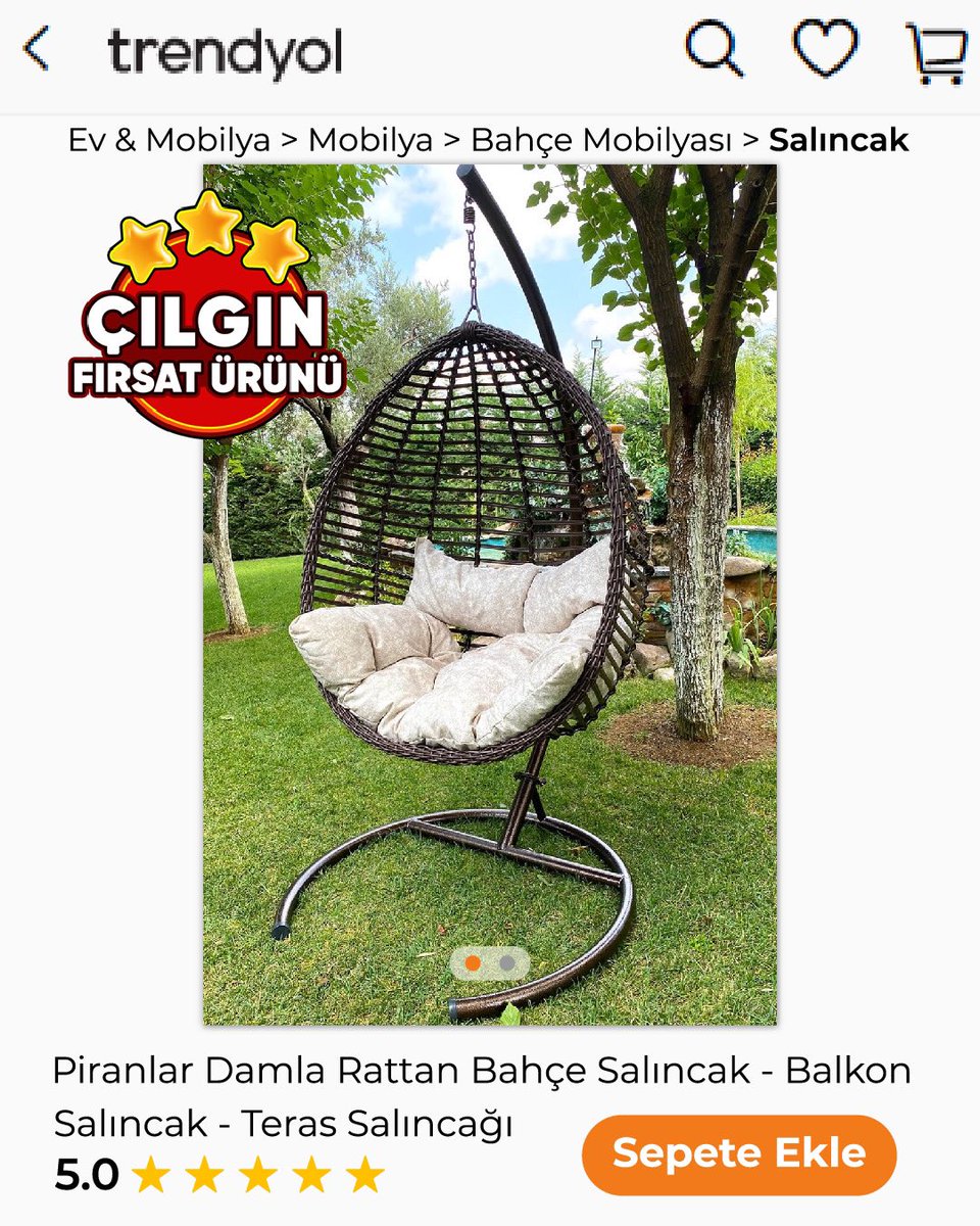 Piranlar's tweet photo. Trendyol Mağazamızda Lansmana Özel Fiyatıyla Damla Rattan Salıncak Satışta! Tıkla Hemen Satın Al 👇🏻
https://t.co/U5L13vy7Sz https://t.co/Iykc3IqmlM
