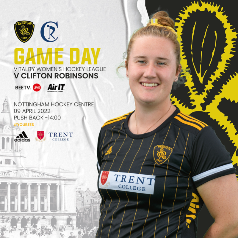OfficialBeeHC's tweet photo. 🔥 IT'S GAME DAY 🔥

🐝 Beeston vs @CliftonRobbies 🔵

In the last league match of the season - watch this 5th vs 6th clash at the club, or on Bee TV.

⏰ 2pm push back
🎥 Or watch live on Bee TV -  sponsored by @AirITLtd.
