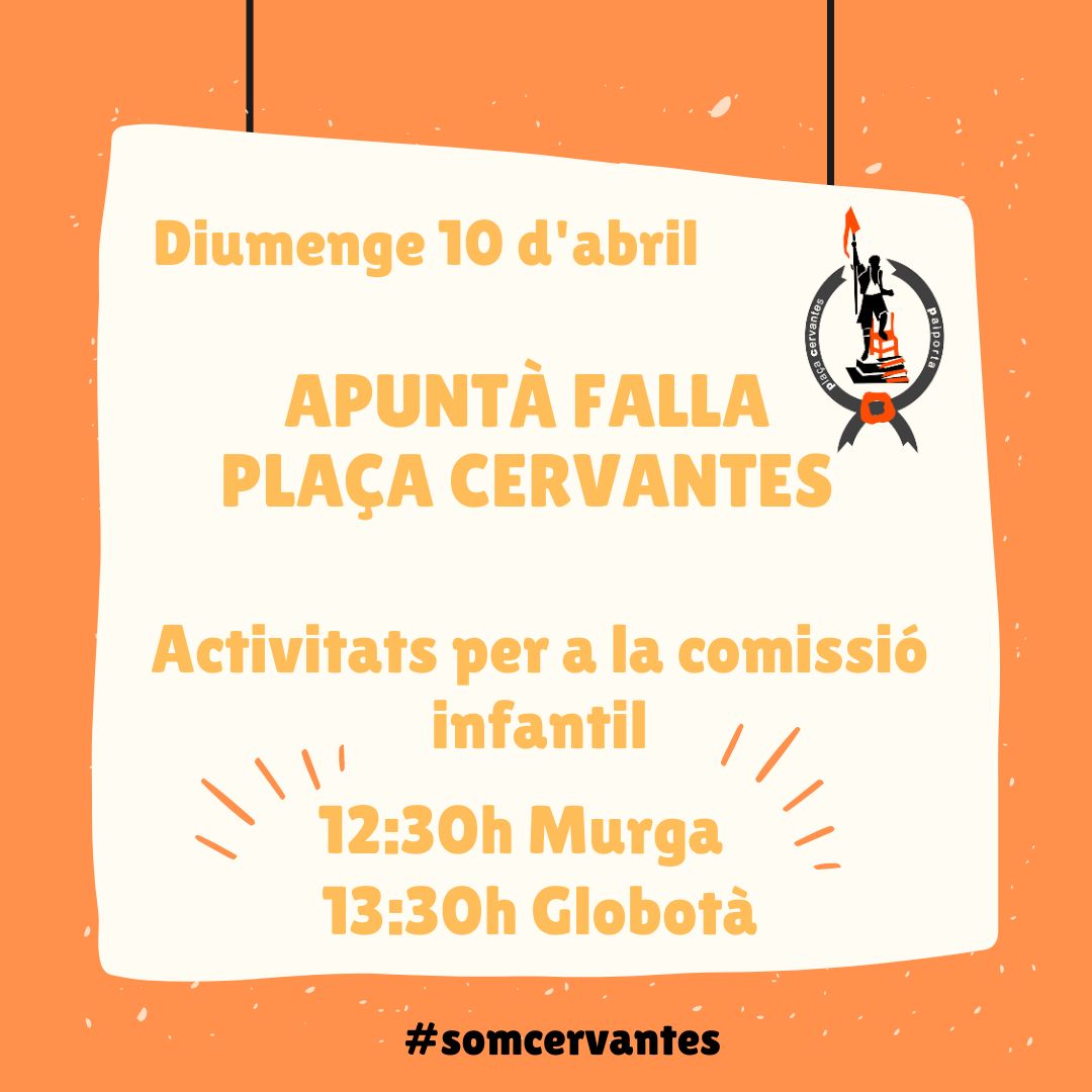 Falla_Cervantes's tweet photo. Demà torna l'activitat a la nostra Falla amb l'Apuntà. A més de les tradicionals paelles, la Delegació d'Infantils ha preparat activitats pels més menuts de la Comissió.  Vos esperem! https://t.co/6AoLwFxolp