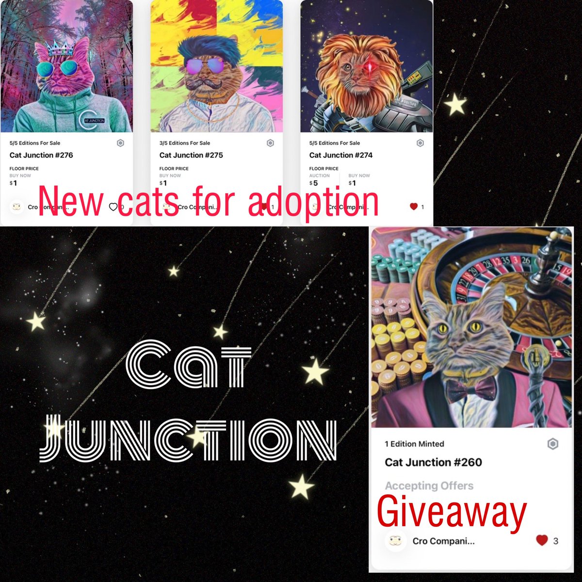 Crocompanions's tweet photo. 🚨It’s Friday!  1:1 Edition #CatJunction #NFTs giveaway 4/11 8pm pst!🚨 

Steps
1. Follow @Crocompanions 
2. Like &amp; RT
3. Tag 2 Friends 

Bitcoin roulette Cat #Giveaway 
https://t.co/Z5oXkGZReC…

#CRO  #FFTB #crofam  #alphabotsociety #LoadedLions #NFTGiveaway #hypedogs https://t.co/knuuu5yrLy