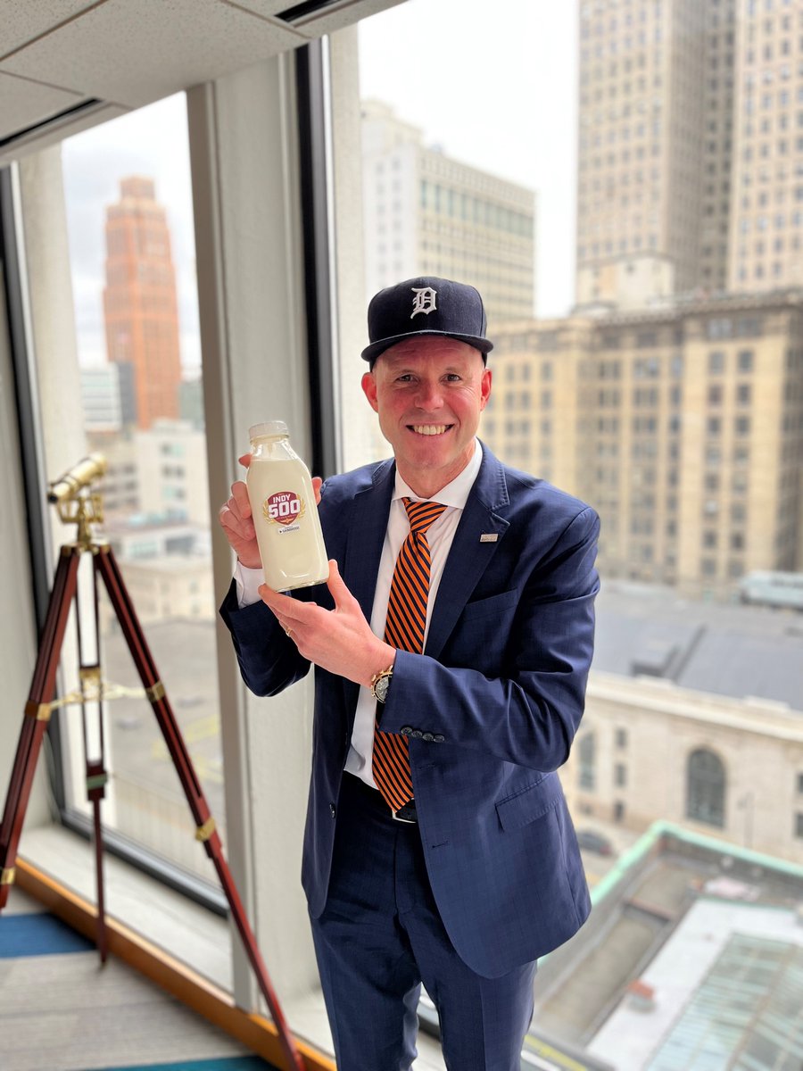 From the Motor City, home of the iconic @detroitgp, thanks to @IMS for delivering a milk bottle to celebrate 50 days until the #Indy500! Can't wait to see who will drink the milk on May 29. 🏎️ may.ims.com