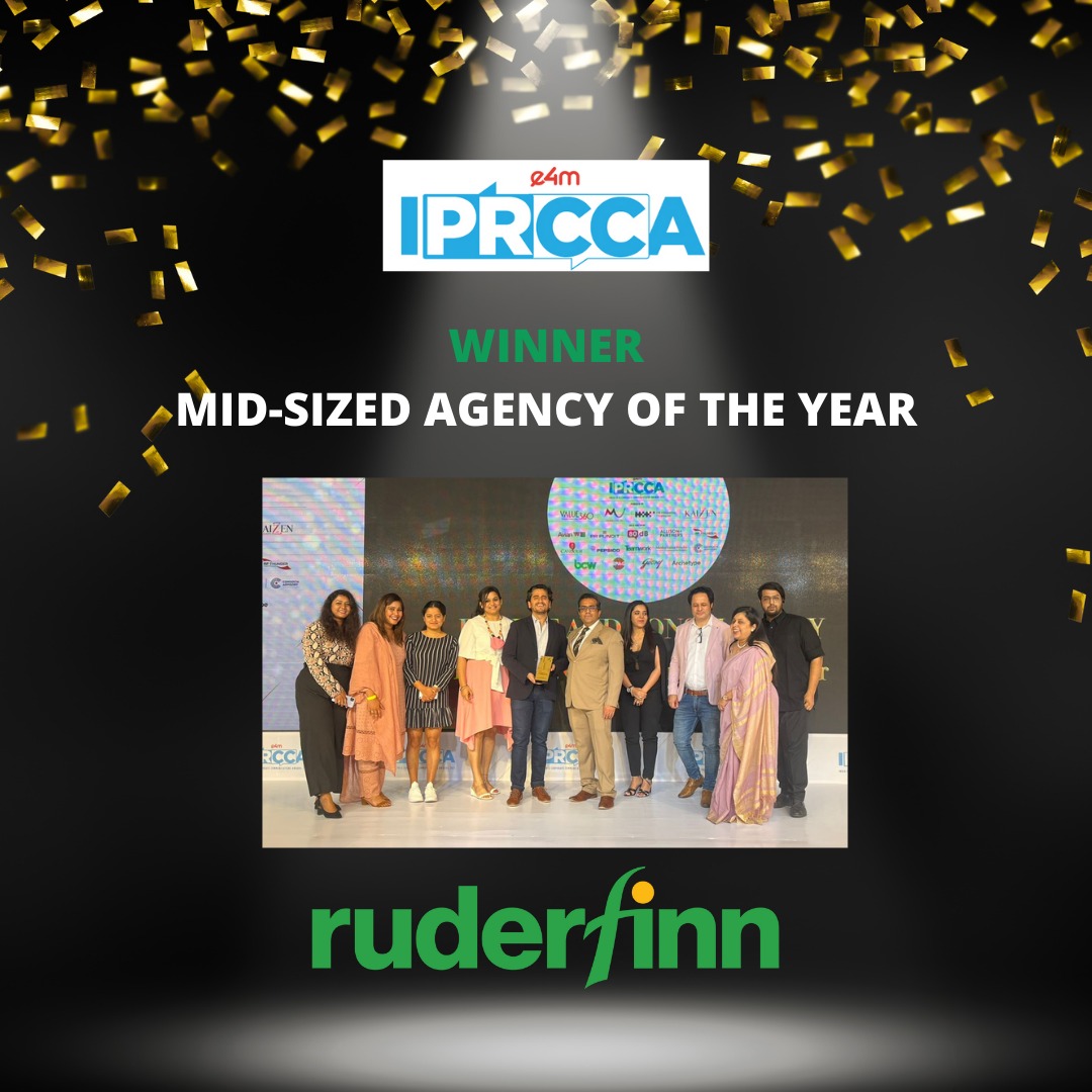 Keeping up the winning spree, we are proud to be recognised as the Mid-Sized Agency of the Year at the <a href="/e4mtweets/">exchange4media group</a> IPRCCA Awards 2022.

Cheers to the entire Ruder Finn Family! 🎉

#RFBreakthrough #LifeAtRF