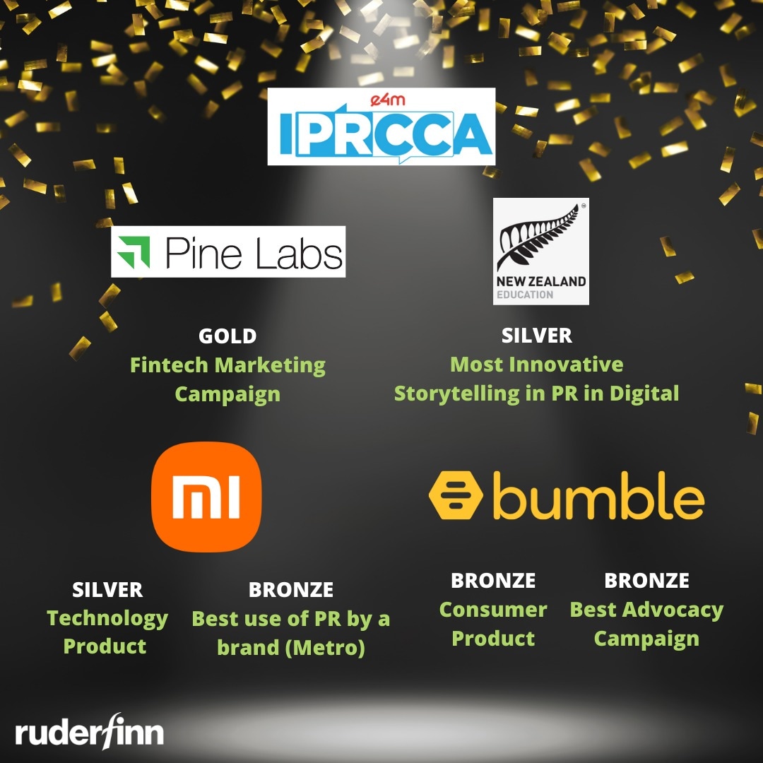 It was a Happy Friday indeed!
Super excited to share that we have received 6 wins at the <a href="/e4mtweets/">exchange4media group</a> IPRCCA Awards 2022

Huge congratulations to all the rockstars at Ruder Finn, for some amazing work.
Onwards and upwards!

#RFBreakthrough #LifeatRF