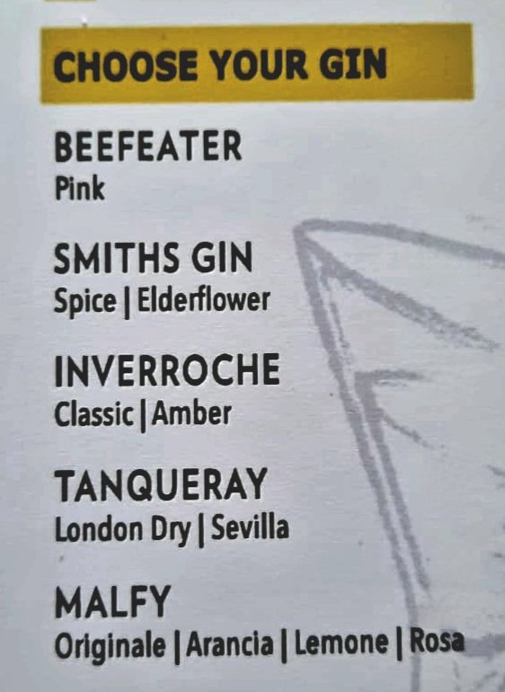 Introducing Smiths Gins in between these big brands ON THE MENU at all Piza è Vino Restaurants in South Africa 👊🏻