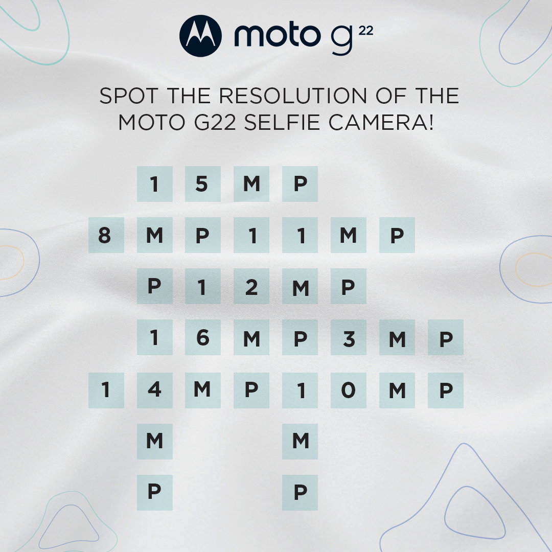 #ContestAlert! Can you spot which selfie camera resolution makes #motog22 #MasterOfAll? Comment your answer using the hashtags #motog22 &amp; #MasterOfAll.Tag two friends &amp; follow @motorolain official handles and stand a chance to win #motog22
T&amp;C Apply:  bit.ly/3ugujrI