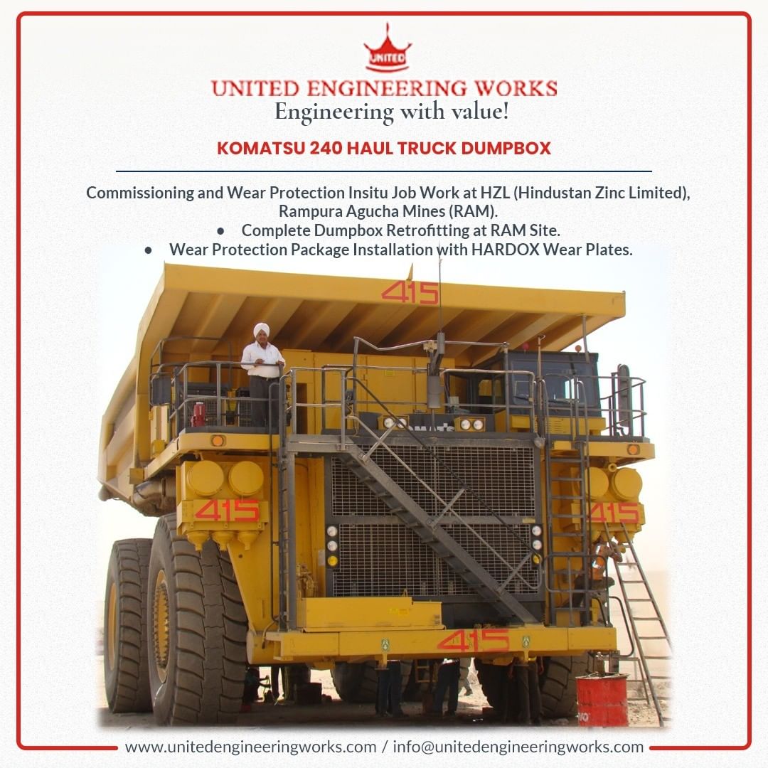 united_eng's tweet image. KOMATSU 240 HAUL TRUCK DUMPBOX

Commissioning and Wear Protection Insitu Job Work at HZL (Hindustan Zinc Limited), Rampura Agucha Mines (RAM).

• Complete Dumpbox Retrofitting at RAM Site.
• Wear Protection Package Installation with HARDOX Wear Plates.

#truckdumpbox #dumpbox