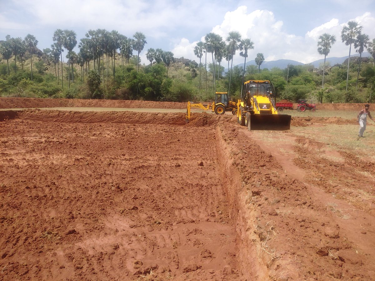 Our first pond taking shape in about 2.5 acres extent. We have to get it ready before rains in June, so the Bull machines are working flat out!
