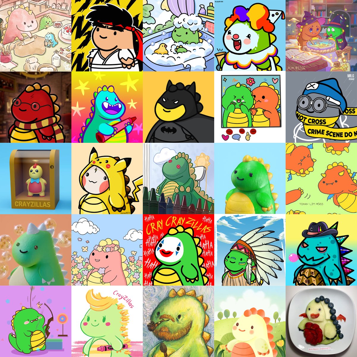 crayzillas's tweet photo. Here's just a glimpse of the fan art we've received since Crayzillas began. In our opinion, we have the most creative community in the NFT space! 😊

Are y'all ready to colour in your Crayzilla this month? 🖍 https://t.co/dfBRmWGljM