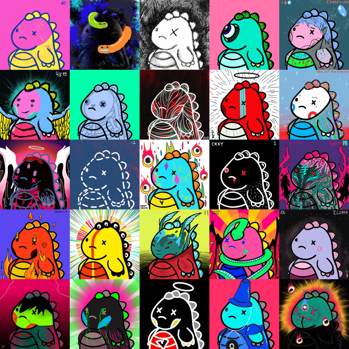 crayzillas's tweet photo. Here's just a glimpse of the fan art we've received since Crayzillas began. In our opinion, we have the most creative community in the NFT space! 😊

Are y'all ready to colour in your Crayzilla this month? 🖍 https://t.co/dfBRmWGljM