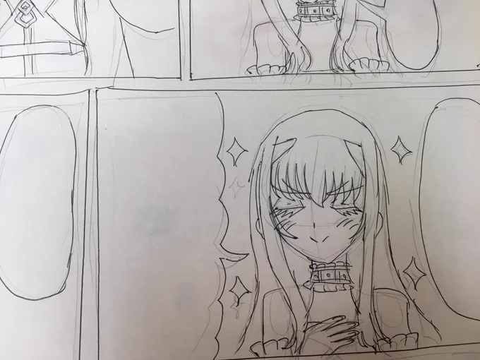 これはスペ徐ちゃんの唐突の供給のせいでスペ徐ちゃんしか描けなかったのがようやくひと段落したので前から描きたかったアニメジャパンメリュちゃん漫画を描いている図 