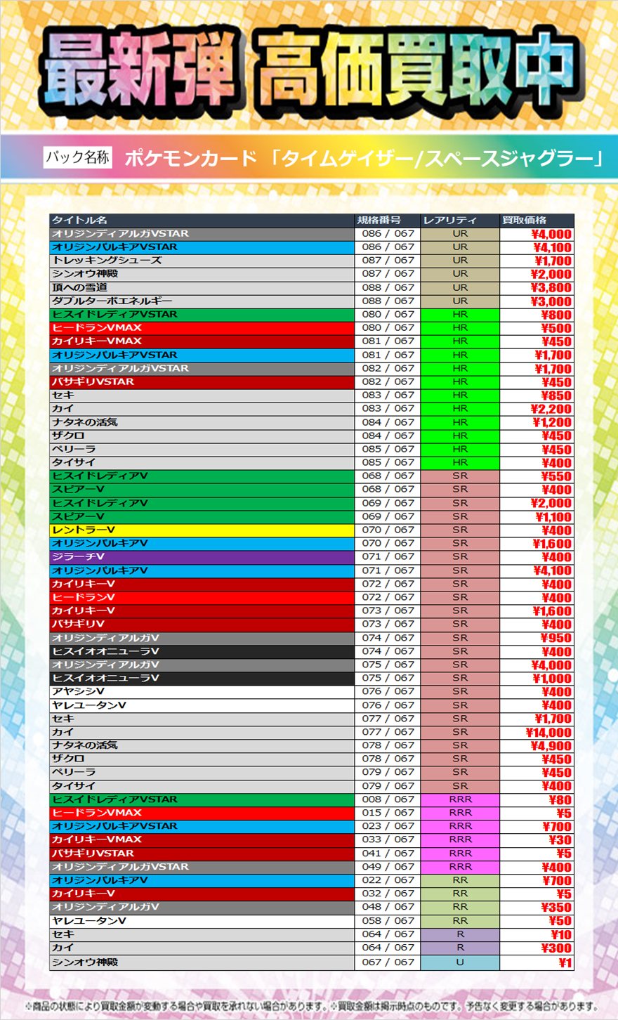 ブックオフ宮の沢店 トレカ トレカスタッフです ポケモンカードの最新弾 スペースジャグラー の買取価格が更新しました ぜひ お越しくださいませ ブックオフ宮の沢トレカ ポケカ T Co Sgwabgwqjb Twitter