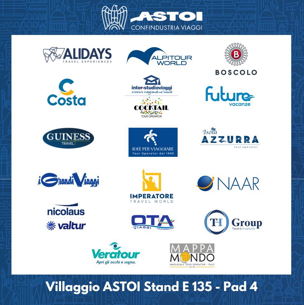 Astoi_it's tweet photo. Ci siamo quasi!
Vi aspettiamo da domani in @bitmilano, nel Villaggio #ASTOI, insieme ai Tour Operator nostri associati !
📍Stand E135 - Pad.4 https://t.co/zIQwVQrS2N