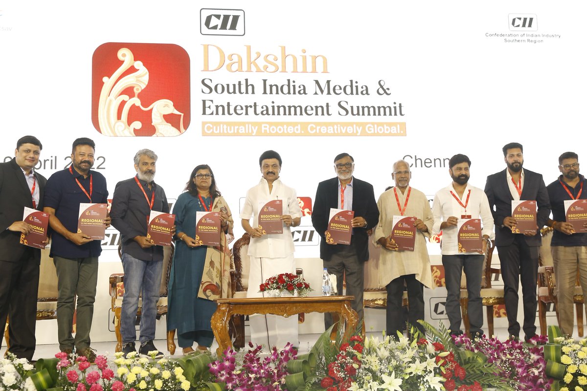 CII4SR's tweet photo. Release of the @CII4SR Report: "Regional is the New National" - Way Forward for the South Indian Media &amp; Entertainment Industry." by @mkstalin Hon'ble @CMOTamilnadu at the CII - Dakshin 2022, South Indian Media &amp; Entertainment Summit in Chennai today. 

#Cii #dakshin2022 https://t.co/3FKwCybTpp