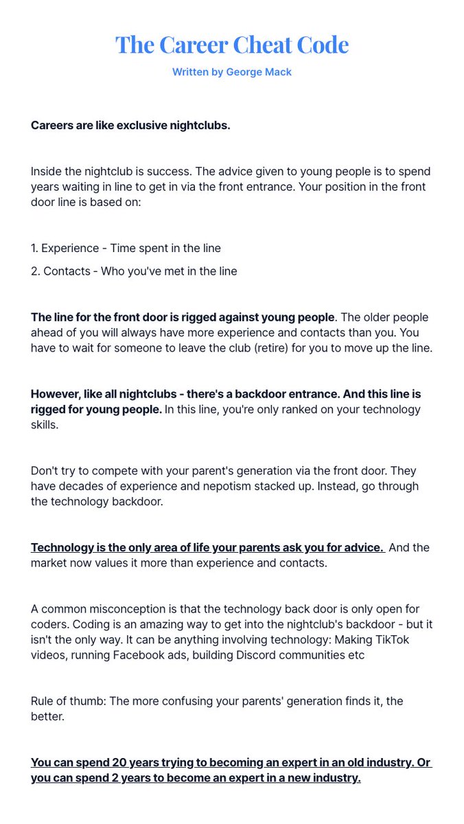 george__mack's tweet photo. Career advice for young people 

I wish I got this earlier https://t.co/fLZwsUElN2