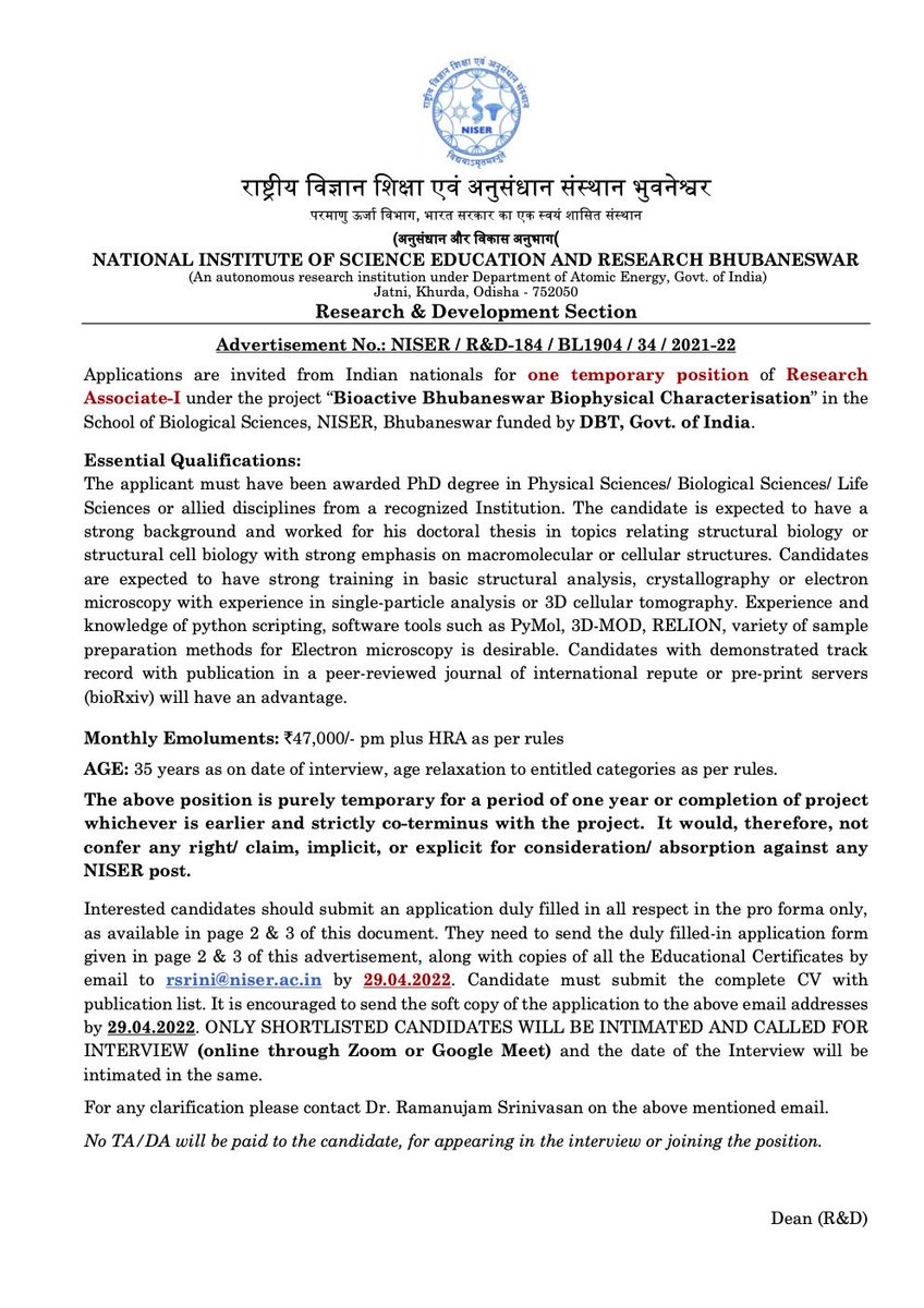 RAMANUJAM SRINIVASAN (@kuruhoornambi) on Twitter photo Please RT: <a href="/SBSNISER/">SBS, NISER</a> is hiring a Postdoc to work on the structural biology of viral fusion proteins, bacterial cytoskeleton and eukaryotic dynamin. If you have a PhD in structural biology preferably with experience in TEM and interested in cyro-EM and Tomography, do apply Please RT: <a href="/SBSNISER/">SBS, NISER</a> is hiring a Postdoc to work on the structural biology of viral fusion proteins, bacterial cytoskeleton and eukaryotic dynamin. If you have a PhD in structural biology preferably with experience in TEM and interested in cyro-EM and Tomography, do apply