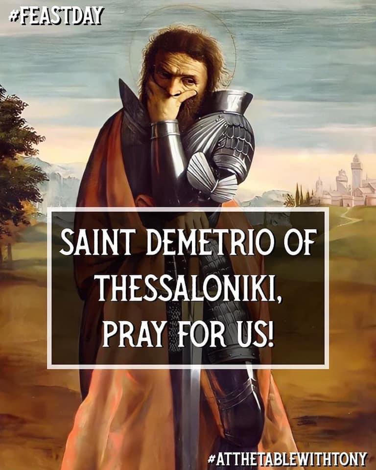 tonyatthetable's tweet photo. Saint Demetrio of Thessaloniki, Martyr, pray for us! He is considered a #MilitarySaint; often paired with Saint George. He is the #PatronSaint of #SanDemetrioCorone (#Cosenza) & #Morigerati (#Salerno). #FeastDay #AtTheTableWithTony #ItaloAlbanian #ItaloAlbanese https://t.co/ja8Hm8V5FP
