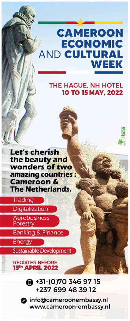argent20017's tweet photo. We all invite you to attend the  Cameroon Economic and Cultural Week from. May 10-15, 2022 The Hague, @Netherlands @cameroon @embacamlahye @CECWHague @Minddevel @diplocam_minrex @Minddevel @CamerounTribune @Cameroon @BertrandFoffe @argent20017 https://t.co/97TzjG8mqs