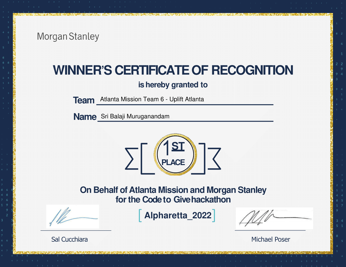 isribalaji's tweet photo. I am glad to share that we won the Code to give hackathon conducted by @MorganStanley.
Our web solution for @ATLmission provides 1:1 Video conferences, Scheduling appointments, Booking classes, a Social engagement platform and much more.
#codetogive #hackathon https://t.co/QMEqX1Lse6