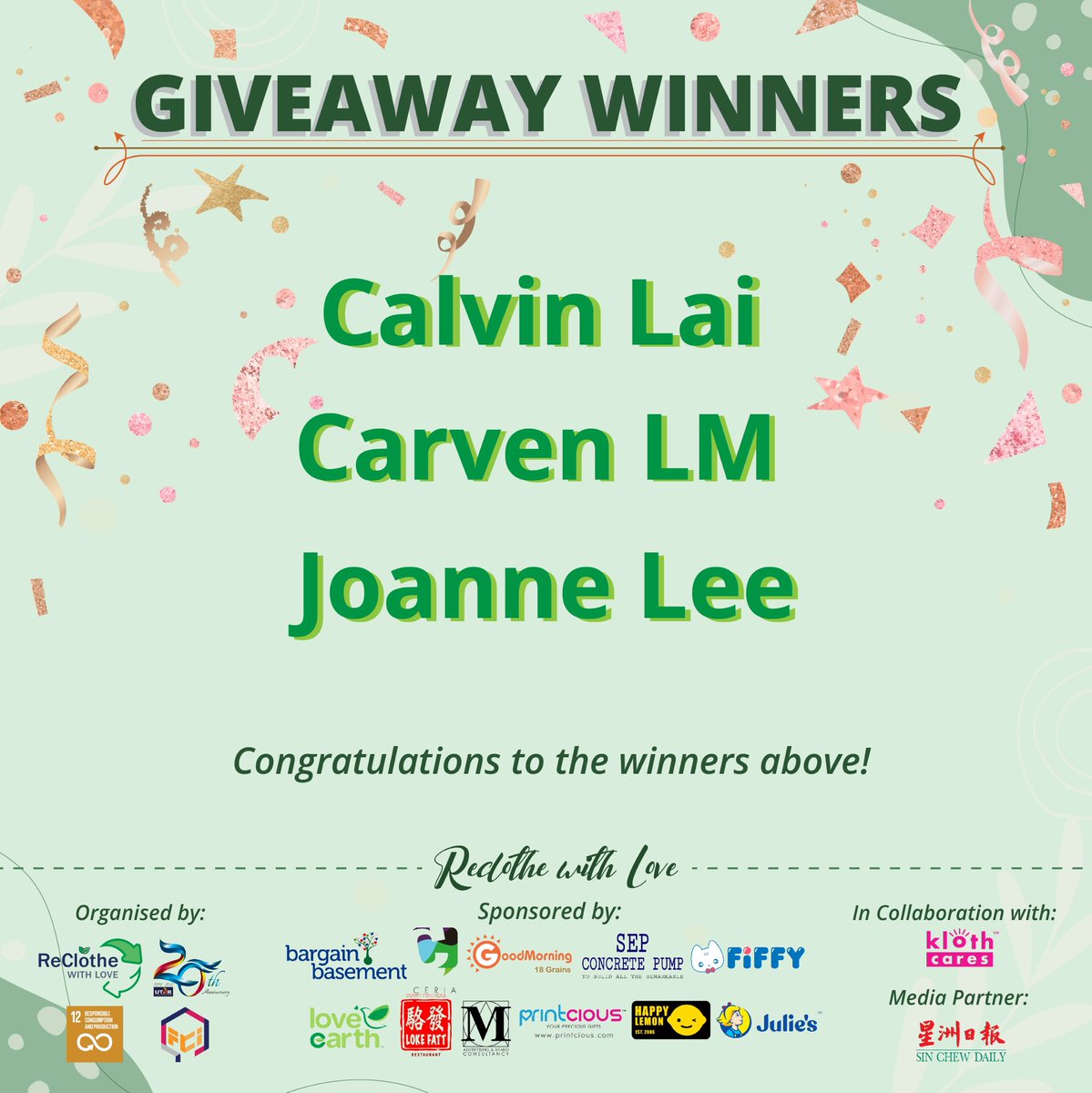 ReclotheL's tweet photo. The most exciting moment has come! 

Congratulations to all the lucky winners! Also, we would like to thank all of you who have participated in our giveaway contest!

#utar #utarevent #sdggoals #sdg12 #reclothewithlove #textilewaste #fabricwaste #recycling #sustain https://t.co/45aVub6Z32
