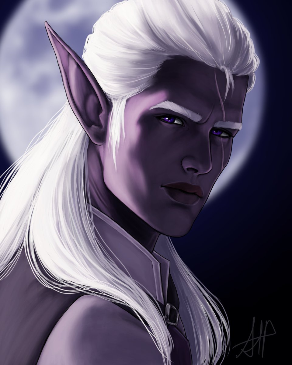 Sanguynne's tweet photo. Portrait prize winner for my DTIYS winner. The character belongs to Riolint_art on Instagram. It's their character Merlickh :3 
#digitalart #dtiys #Drow https://t.co/P7v5N8xo9I