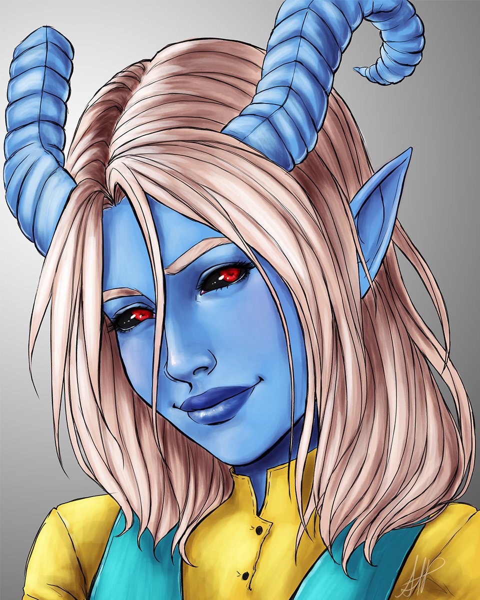 Sanguynne's tweet photo. Portrait prize winner for my DTIYS second winner. The character belongs to https://t.co/GjzCkP3wdo on Instagram. It's their character Lilith :3 
#digitalart #dtiys #tiefling https://t.co/rZauA9OxHl