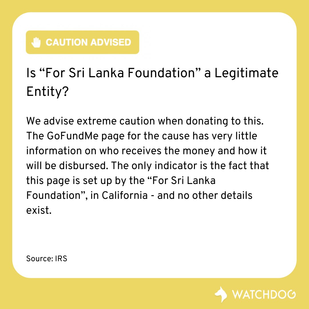 TeamWatchDog's tweet photo. We did some digging into this 'For Sri Lanka' fundraiser.
And would advise caution if you're to donate. Why?
🧵 https://t.co/kJqEvZP7M5