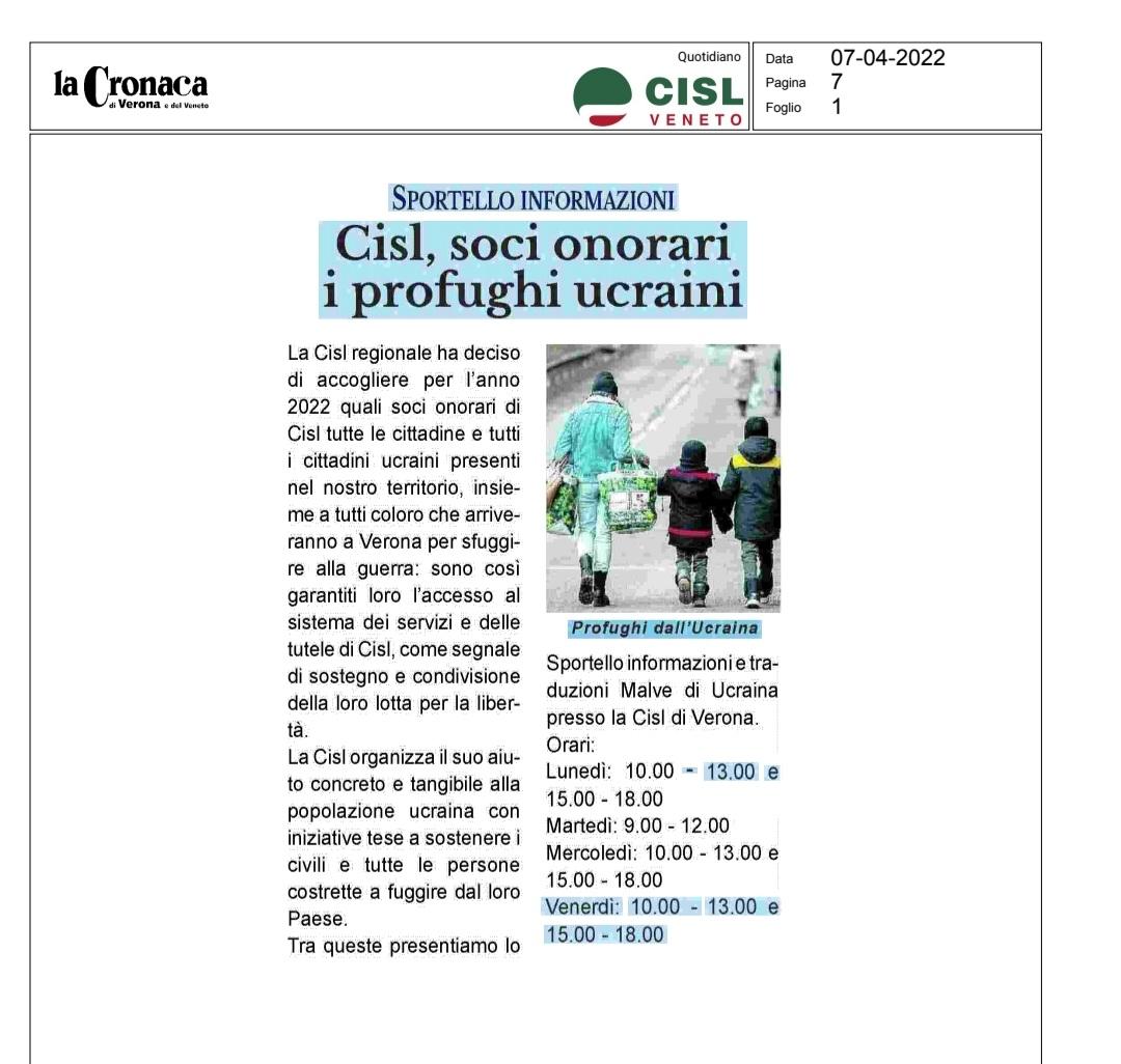 cislverona's tweet photo. 📰 Le iniziative della #Cisl per #Ucraina #workforfreedom 👇 https://t.co/UmjVzgPxjK