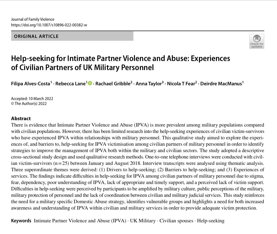 AlvesCostaF's tweet image. 🚨🚨🚨New #research 
#helpseeking  #IPV  #DomesticAbuse #civilians #Military #ArmedForces #UK
@kcmhr @KingsIoPPN @IoPPN_NREG @FiMTrust 

👇🏼👇🏼👇🏼

eur03.safelinks.protection.outlook.com/?url=https%3A%…