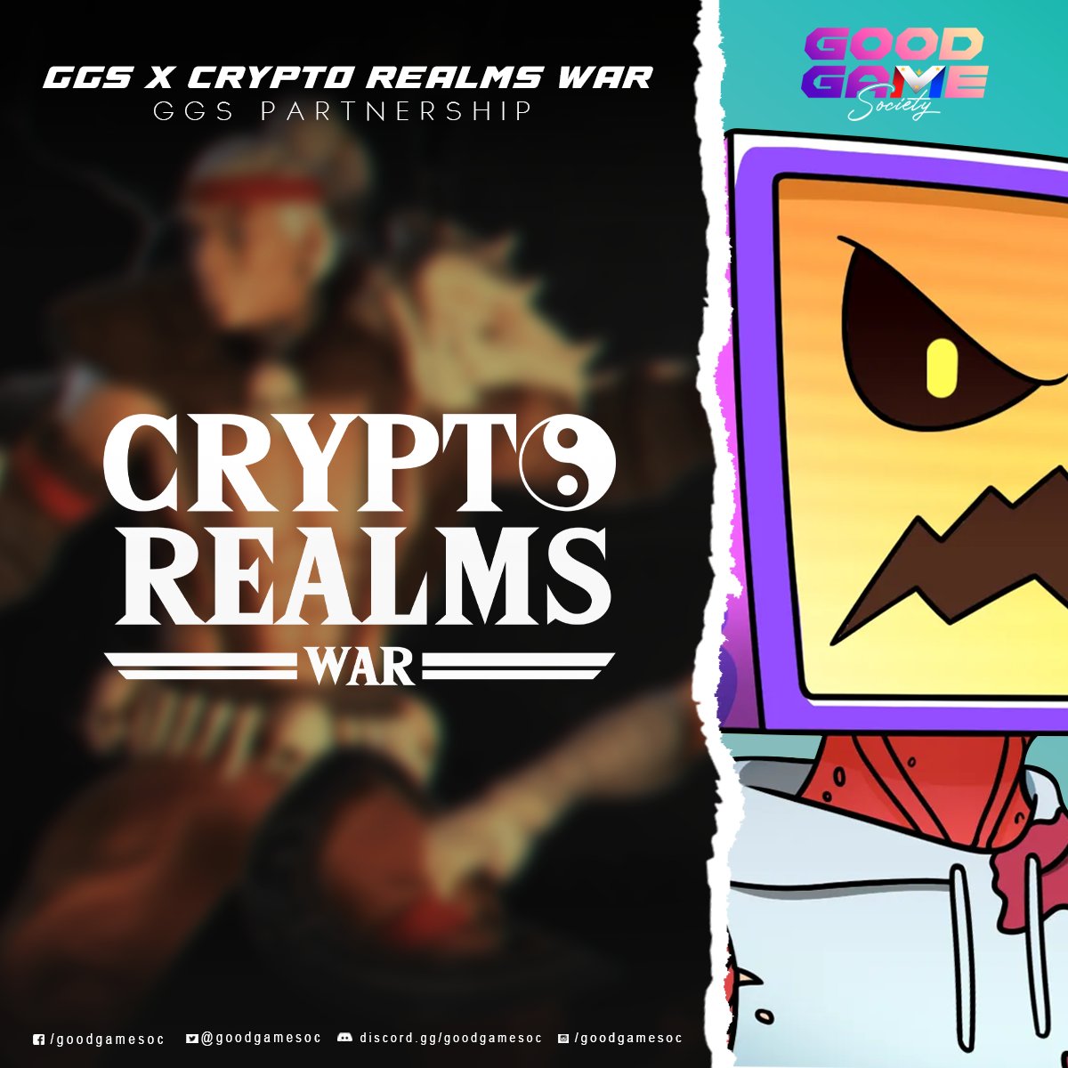 goodgamesoc's tweet photo. We have partnered with another 🇵🇭 made NFT game, @cryptorealmswar!

It is a brand that develops a series of story-driven games on the blockchain. 

They're launching their Tier One Warrior NFTs this April 13 and GGS holders are automatically WHITELISTED. https://t.co/vPu4sAsEYH
