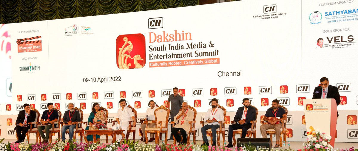 @TGThyagarajan, Chairman, CII Dakshin & Managing Partner @SathyaJyothi addressing at the @CII4SR Dakshin 2022, South India Media & Entertainment Summit. #Cii #dakshin2022 #Southindia #media #entertainment #summit #chennai