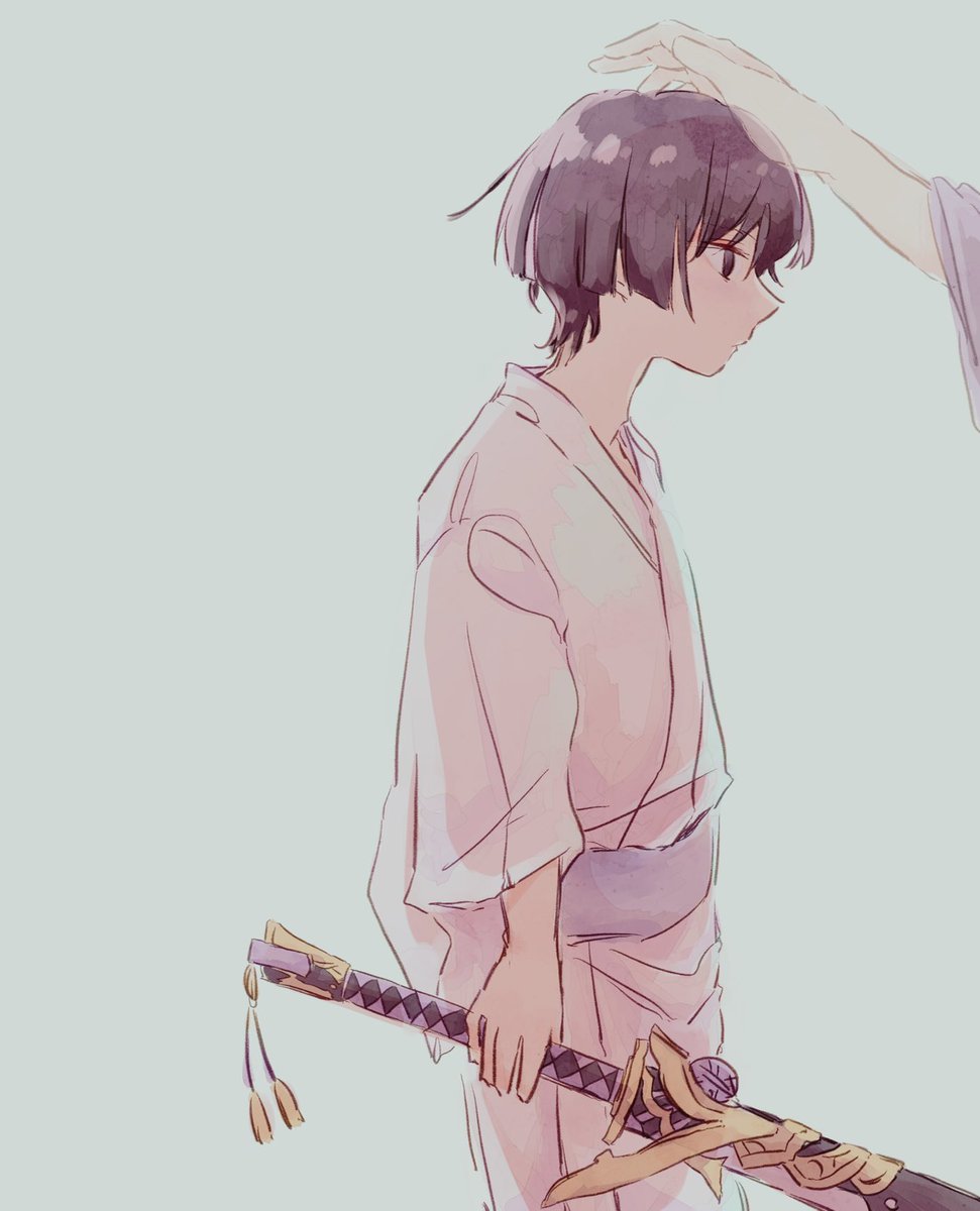 scaramouche (genshin impact) weapon sword 1boy holding simple background holding weapon short hair  illustration images