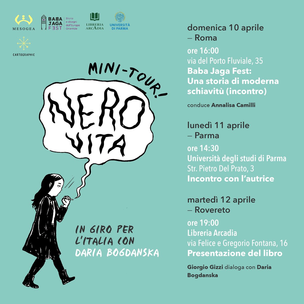 Edizioni Mesogea (@edizionimesogea) on Twitter photo #Roma, #Parma, #Rovereto. Arriva per un mini tour in Italia #DariaBogdanska, autrice della #graphicnovel "Nero vita"
<a href="/PLInst_Roma/">Istituto Polacco di Roma</a> #Roma, #Parma, #Rovereto. Arriva per un mini tour in Italia #DariaBogdanska, autrice della #graphicnovel "Nero vita"
<a href="/PLInst_Roma/">Istituto Polacco di Roma</a>