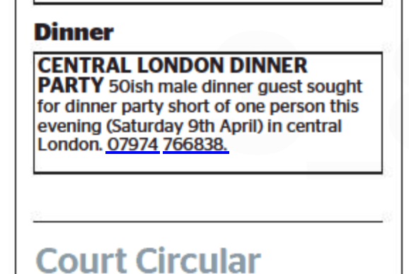 It's for notices like this that I read the Register in The Times