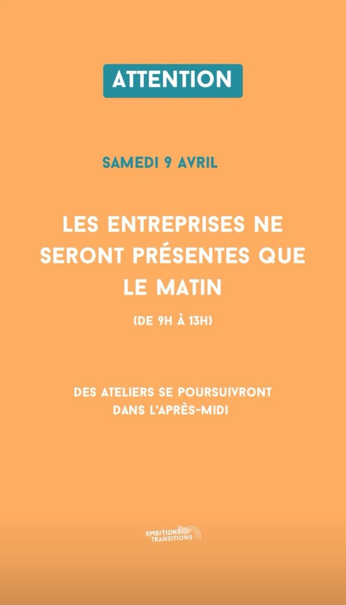 Ambitions Transitions (@amb_transitions) on Twitter photo ☀️ Le forum se poursuit aujourd'hui à l'<a href="/AcademieClimat/">Académie du Climat</a>
On vous y attend !
Attention, les entreprises ne seront présentes que le matin..
.. Mais pas d'inquiétude, les ateliers continuent dans l'aprèm ! 🧩
#AmbitionsTransitions #Forum #transitions #transitionecologique ☀️ Le forum se poursuit aujourd'hui à l'<a href="/AcademieClimat/">Académie du Climat</a>
On vous y attend !
Attention, les entreprises ne seront présentes que le matin..
.. Mais pas d'inquiétude, les ateliers continuent dans l'aprèm ! 🧩
#AmbitionsTransitions #Forum #transitions #transitionecologique