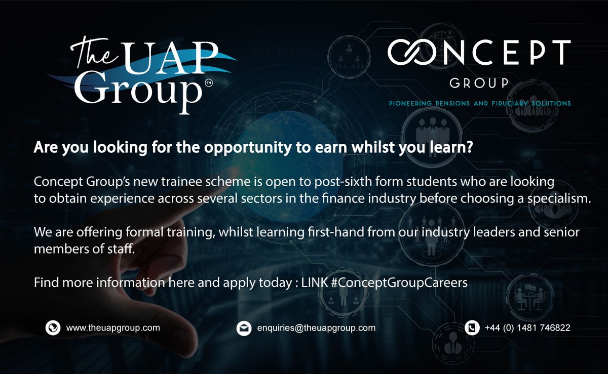 TheUAPGroup's tweet photo. Are you looking for the opportunity to earn whilst you learn?

Concept Group’s new trainee scheme is open to post-sixth form students who are looking to obtain experience across several sectors in the finance industry
 
Find more information apply today: LINK #ConceptGroupCareers https://t.co/YrmPFLUb8B