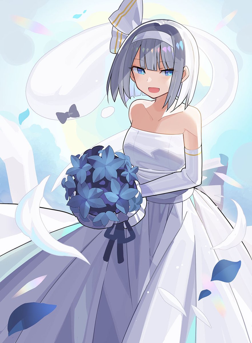 konpaku youmu ,konpaku youmu (ghost) 1girl dress solo bouquet blue eyes wedding dress flower  illustration images
