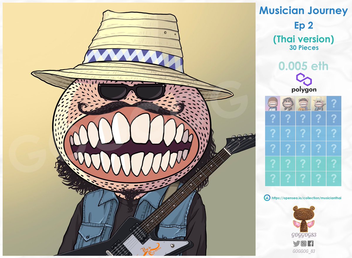 Goggog83's tweet photo. 🧸Musician Journey Ep2 (Thai version) 👉🏻0.005 eth (polygon)

          " Lek Carabao " 

https://t.co/Z6YYqWd9zY

#NFTCommunity #NFTdrop #nftcollector #NFTthai #NFTartists #nftcollectors #NFTthaiartist #NFTs #NFT #goggog83  #เล็กคาราบาว #Carabao https://t.co/QM38XsZMTG