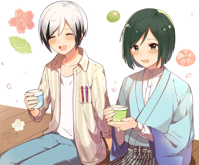 【skeb】お茶を一緒に飲む想楽くんと九郎くん 